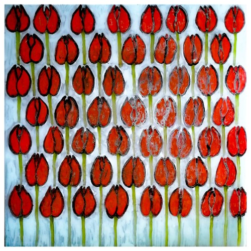 Obraz szklany czerwone tulipany