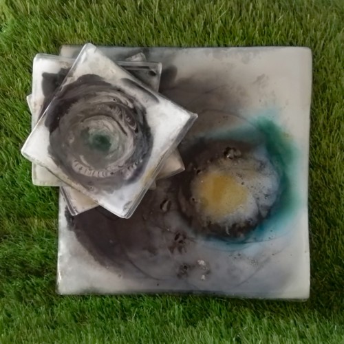 szklane talerze zielono szmaragdowe ręcznie robione